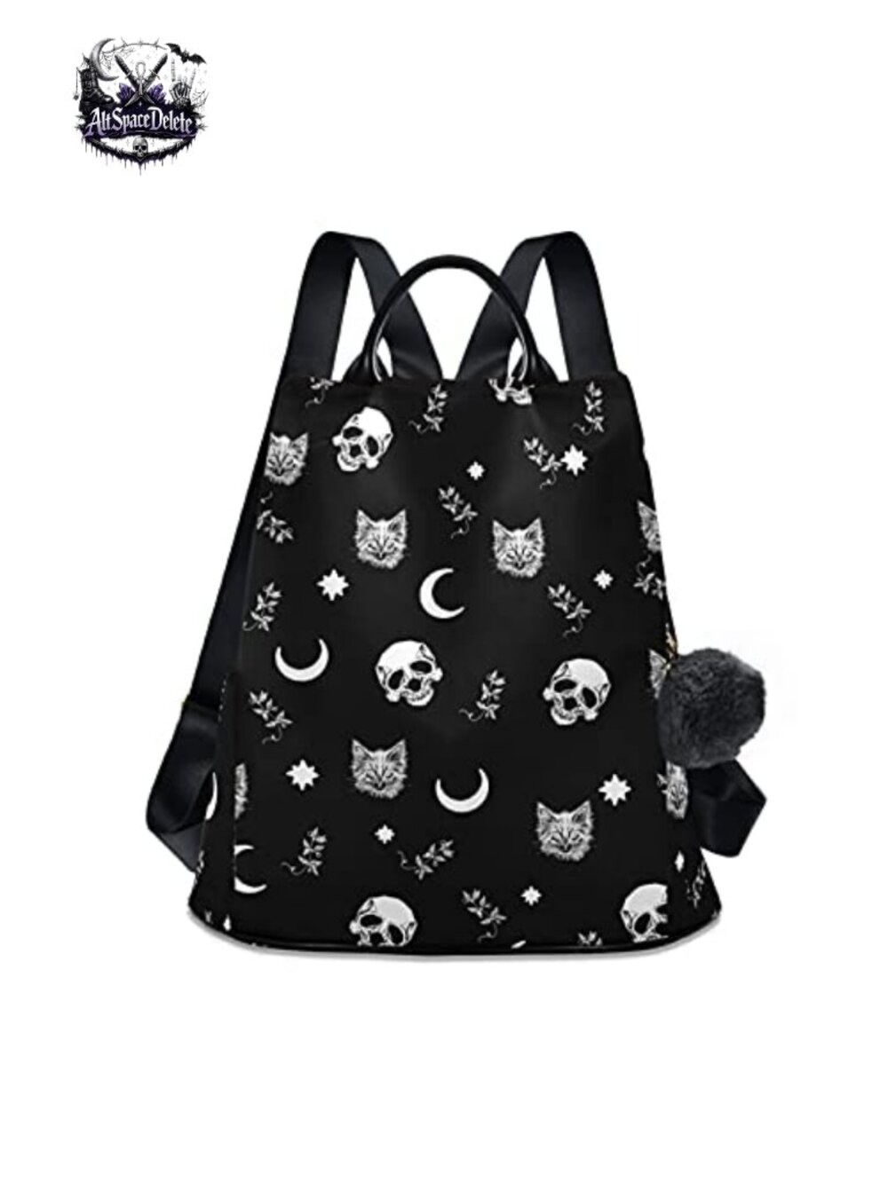 Gothic Skull Cat Moon Backpack Purse Anti-Theft Nylon Travel Backpack